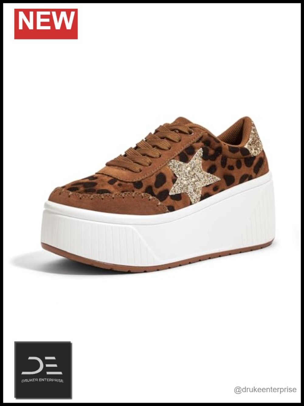 Women's Platform Chunky Sneakers with Glitter Star Decor, 2.99" Heel, Memory
